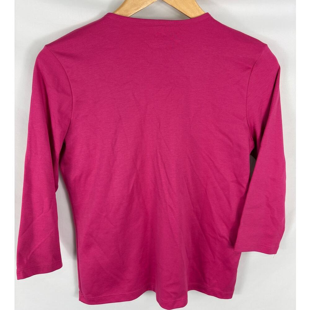LL Bean Pink Supima Cotton V Neck 3/4 Sleeve Tshirt Size Small Petite - Picture 3 of 3